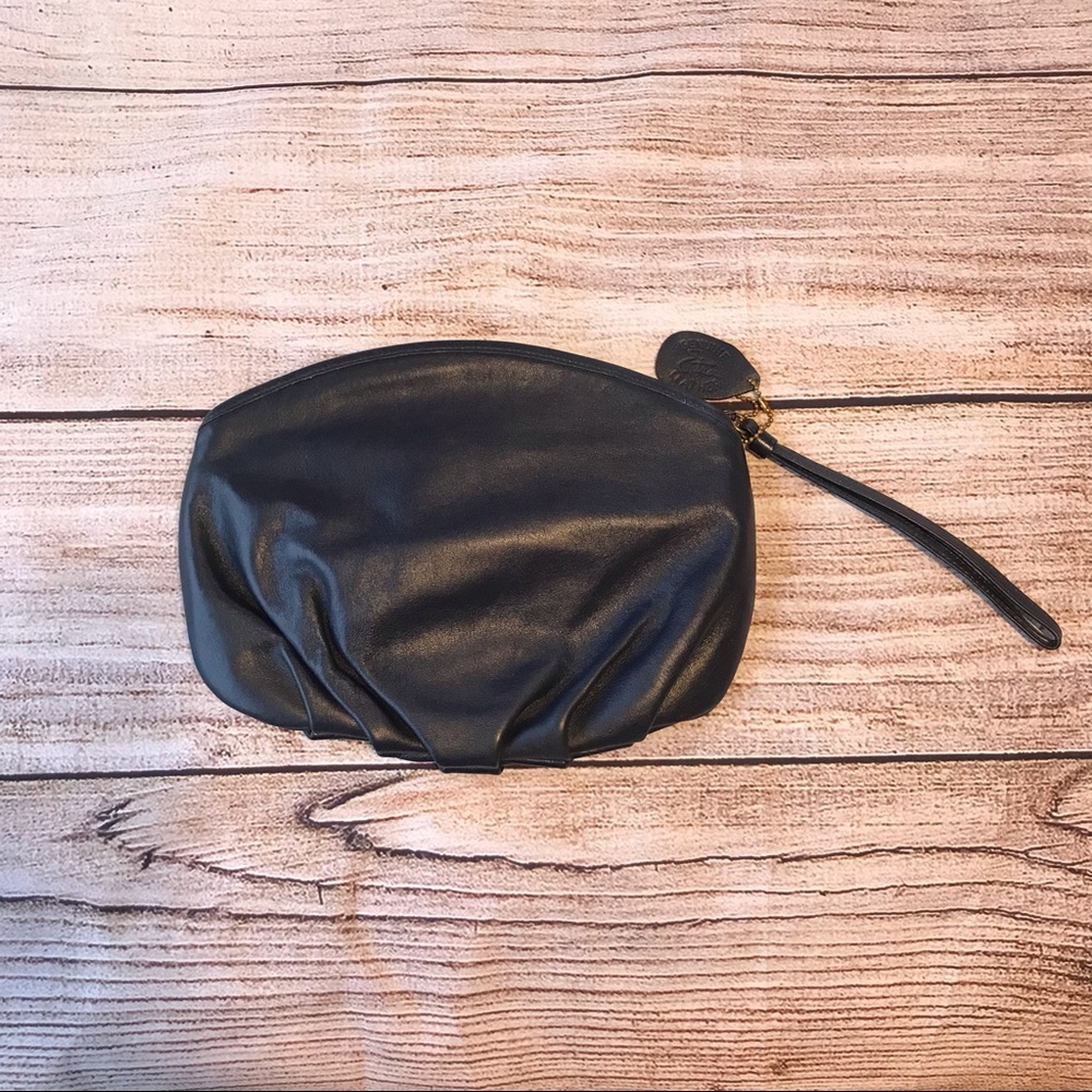 Vintage navy blue clutch purse 1970s 70s leather